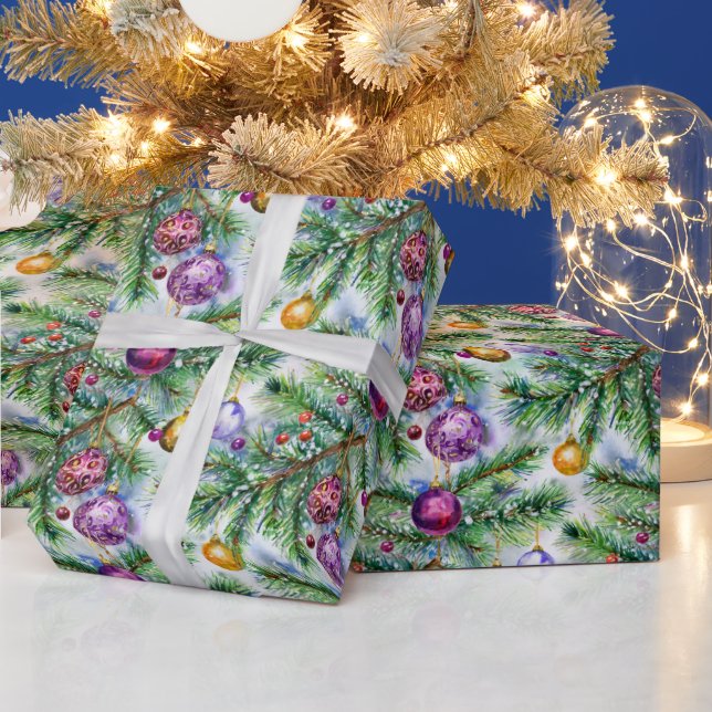 Holiday Christmas Tree Ornaments Wrapping Paper (Holidays)
