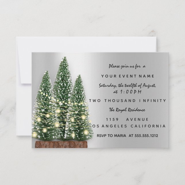 Holiday Christmas Tree Party Silver Dinner Invitation (Front)
