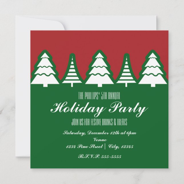 Holiday Christmas Trees Red & Green Invitations (Front)