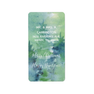 Holiday Christmas Watercolor Abstract Pine Trees  Label