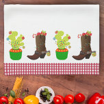 Holiday Christmas Western Cowboy Cactus Southwest Tea Towel<br><div class="desc">This design was created through digital art. It may be personalised by clicking the customise button and changing the colour, adding a name, initials or your favourite words. Contact me at colorflowcreations@gmail.com if you with to have this design on another product. Purchase my original abstract acrylic painting for sale at...</div>