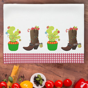 Holiday Christmas Western Cowboy Cactus Southwest Tea Towel
