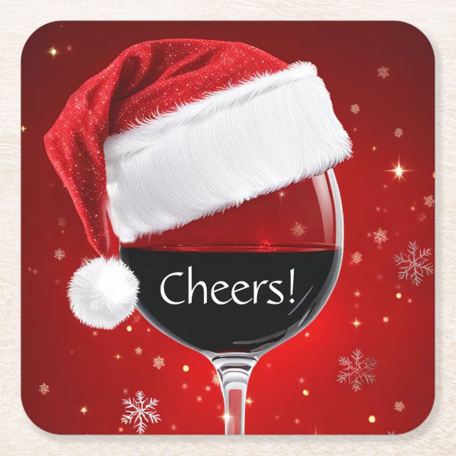 Holiday Christmas Wine Cheers Party  Square Paper Coaster (Front)