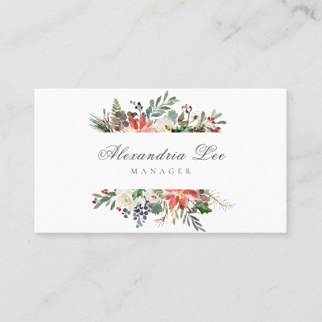 Holiday Christmas Winter Floral Business Cards (Front)