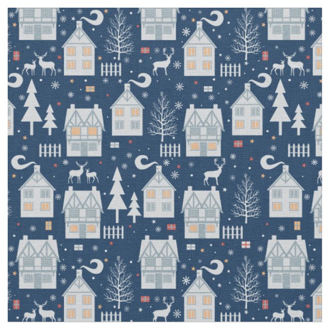 Holiday Christmas Winter Scene Fabric (Close Up)