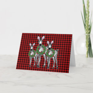 Holiday Christmas  Zebras ,wreath, red plaid Card