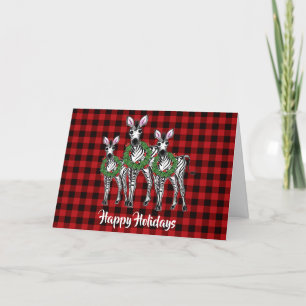 Holiday Christmas  Zebras ,wreath, red plaid Card