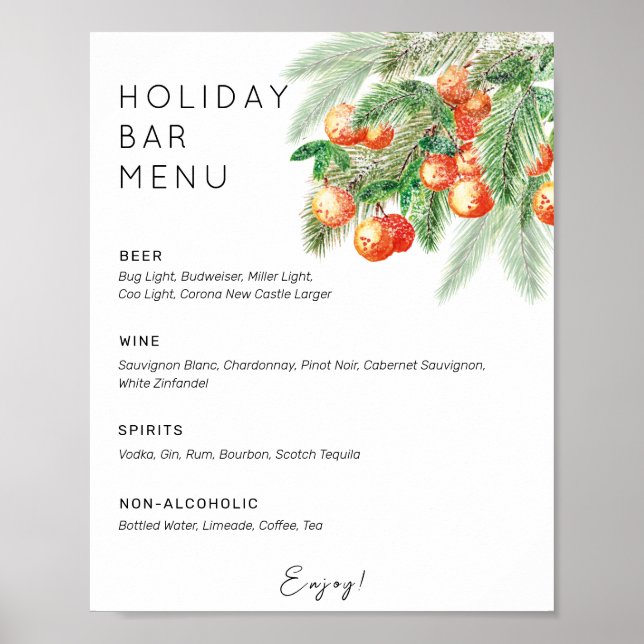 Holiday citrus drinks bar menu poster (Front)