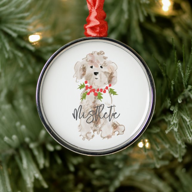 Holiday Cockapoo Dog NAME Holly Festive Christmas Metal Tree Decoration (Tree)