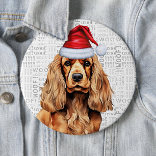Holiday Cocker Spaniel Santa Dog Woof Background 6 Cm Round Badge
