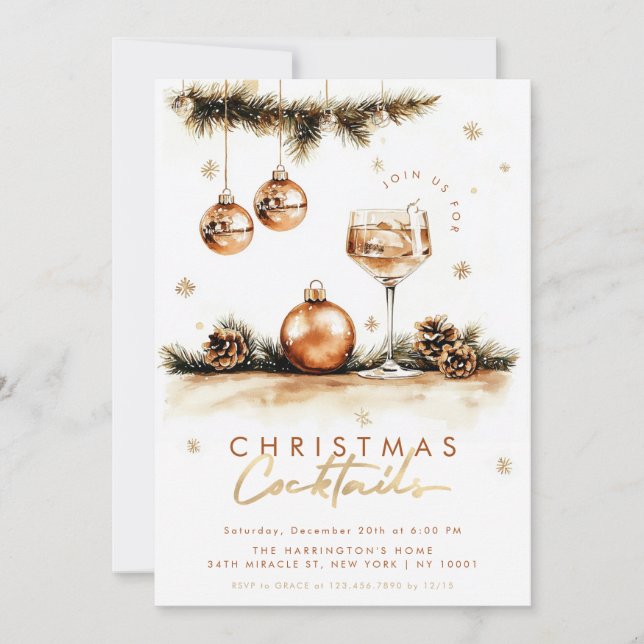 Holiday Cocktail Elegant Boho Christmas Party Invitation (Front)