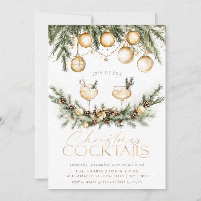 Holiday Cocktail Modern Drinks Christmas Party Invitation (Front)
