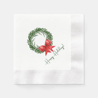 Holiday Cocktail Napkins | Happy Holidays Wreath