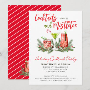 Holiday Cocktail Party Red Green Festive Drinks  Invitation
