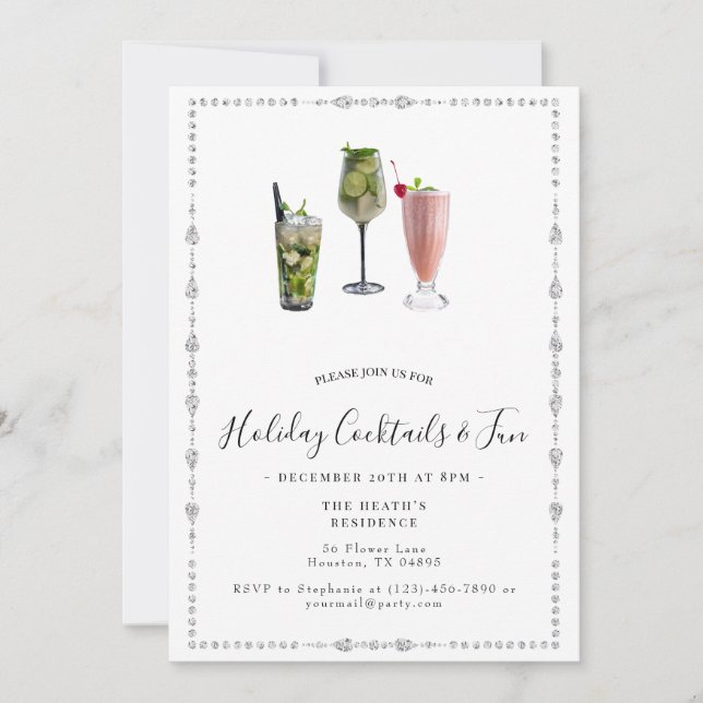 Holiday Cocktails & Fun Christmas Party Invitation (Front)