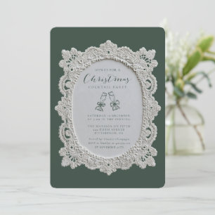 Holiday Cocktails Lace Elegant Christmas Party Invitation