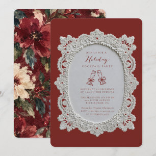 Holiday Cocktails Lace Elegant Christmas Party Invitation