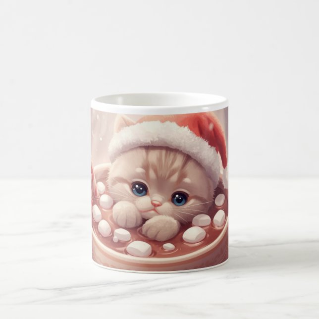 “Holiday Cocoa Kitty Mug" Cute Christmas Cat  Coffee Mug (Center)