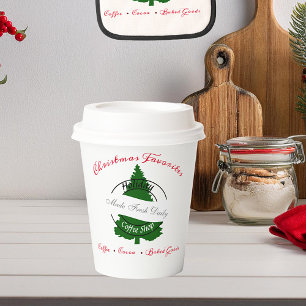 Holiday coffee shop sign  paper cups