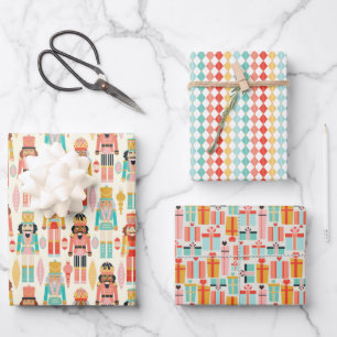 Holiday Colorful Pastel Nutcracker Collage Wrapping Paper Sheet