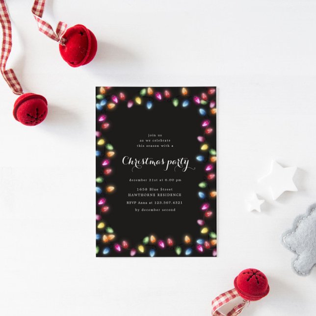 Holiday Colourful Lights Christmas Party Invitatio Invitation (Creator Uploaded)