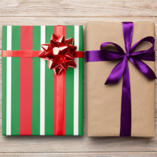 Holiday Colours Green Red White Stripes Wrapping Paper