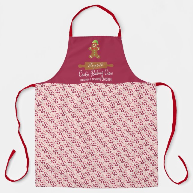 Holiday Cookie Baking Crew Red Christmas Apron (Front)
