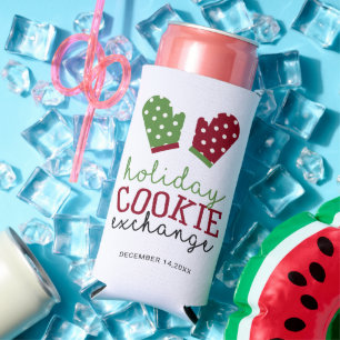 Holiday Cookie Exchange Party Christmas Oven Mitts Seltzer Can Cooler