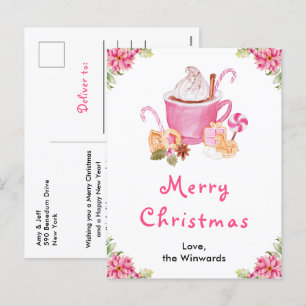 Holiday Cookies and Cocoa Pink Merry Christmas Postcard