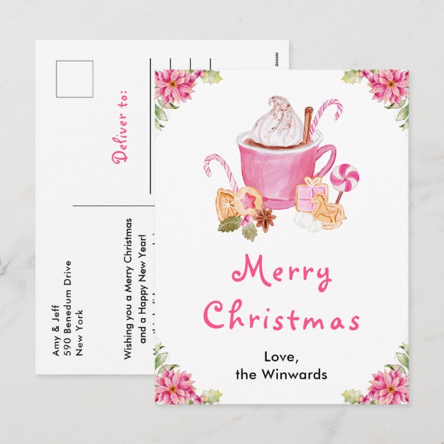 Holiday Cookies and Cocoa Pink Merry Christmas Postcard (Front/Back)