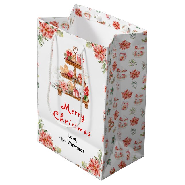 Holiday Cookies and Cocoa Red Merry Christmas Medium Gift Bag (Front Angled)