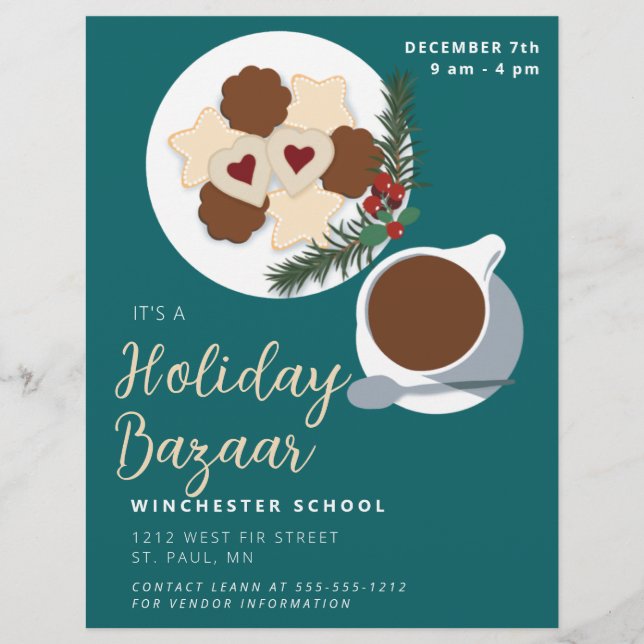 Holiday Cookies & coffee/tea bazaar notice Custom Letterhead (Front)