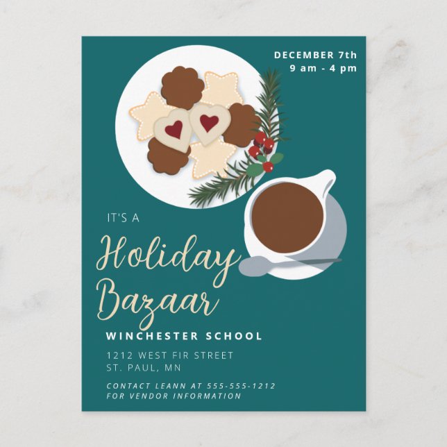 Holiday Cookies & coffee/tea bazaar notice Postcard (Front)
