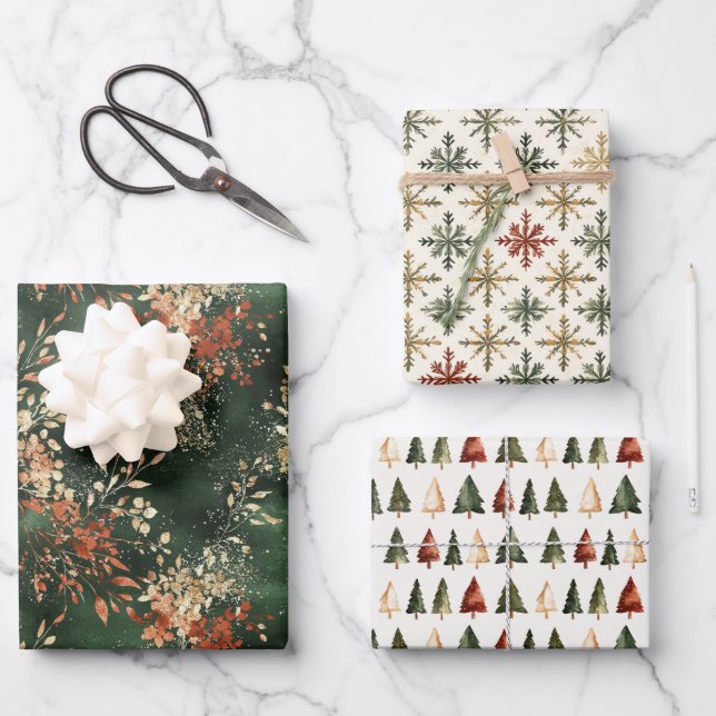 Holiday Coordinating Colours Set of 3 Wrapping Paper Sheet (Front)