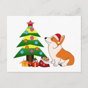 Holiday Corgi Cartoon with Tree