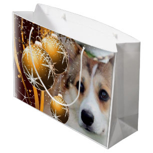 Holiday Corgi with Bulbs Large Gift Bag