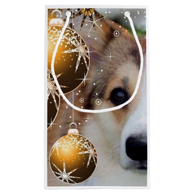 Holiday Corgi with Bulbs Small Gift Bag (Back)