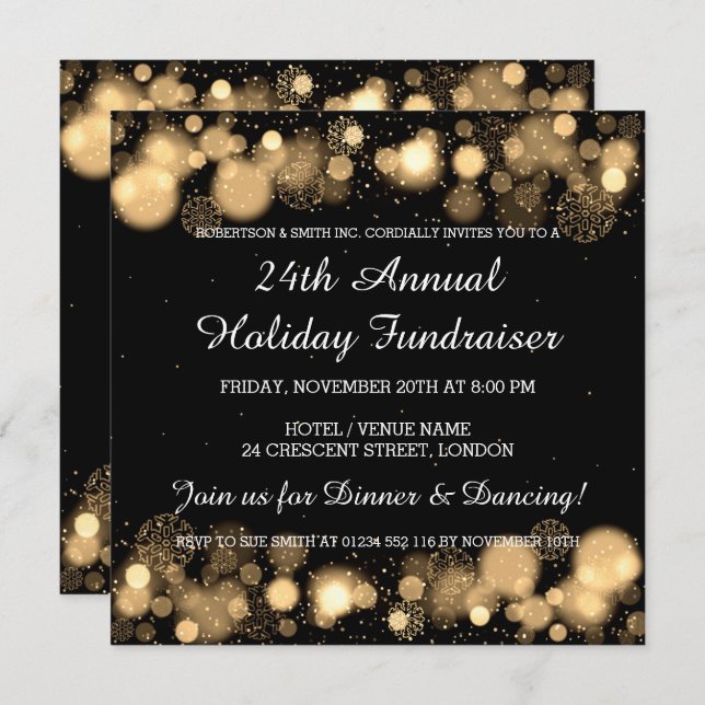 Holiday Corporate Fundraiser Gala Event Gold Invitation (Front/Back)
