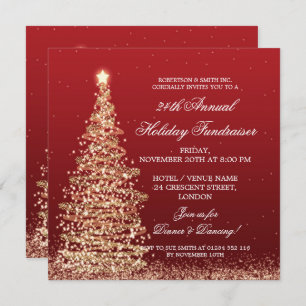 Holiday Corporate Fundraiser Gala Gold & Red Invitation