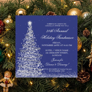 Holiday Corporate Fundraiser Gala Silver Navy Blue Invitation
