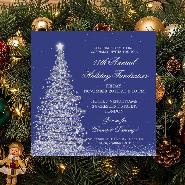 Holiday Corporate Fundraiser Gala Silver Navy Blue Invitation (Holiday Corporate Fundraiser Gala Silver Navy Blue Invitation)
