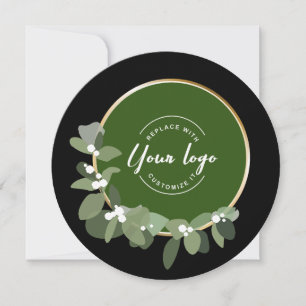 Holiday Corporate Modern Wreath Green Custom Logo Card