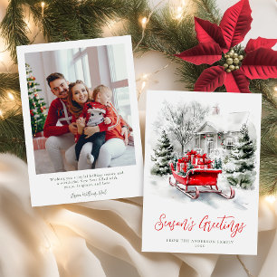 Holiday Cozy Sleigh Christmas Family Photo Card