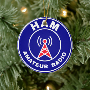 Holiday CQ Amateur Radio Antenna Emblem Ceramic Tree Decoration