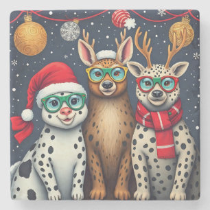 Holiday Creatures in Christmas Disguise Stone Coaster