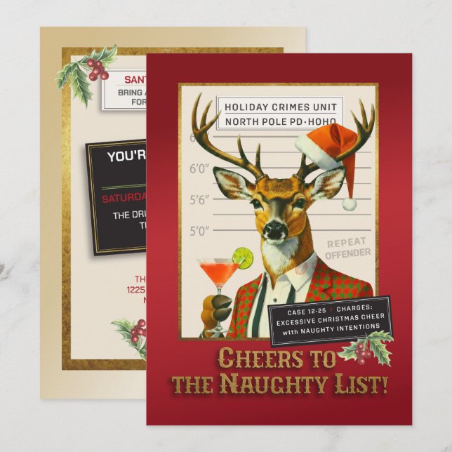 Holiday Crimes Unit – Reindeer Repeat Offender Invitation (Front/Back)