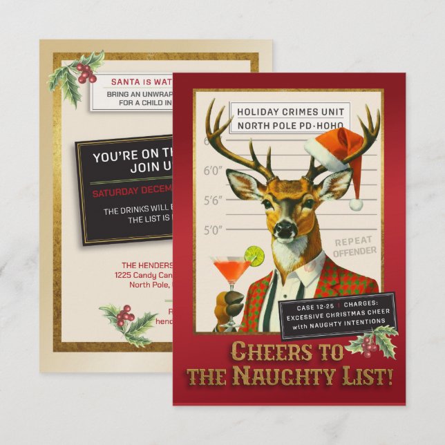 Holiday Crimes Unit – Reindeer Repeat Offender Invitation (Front/Back)