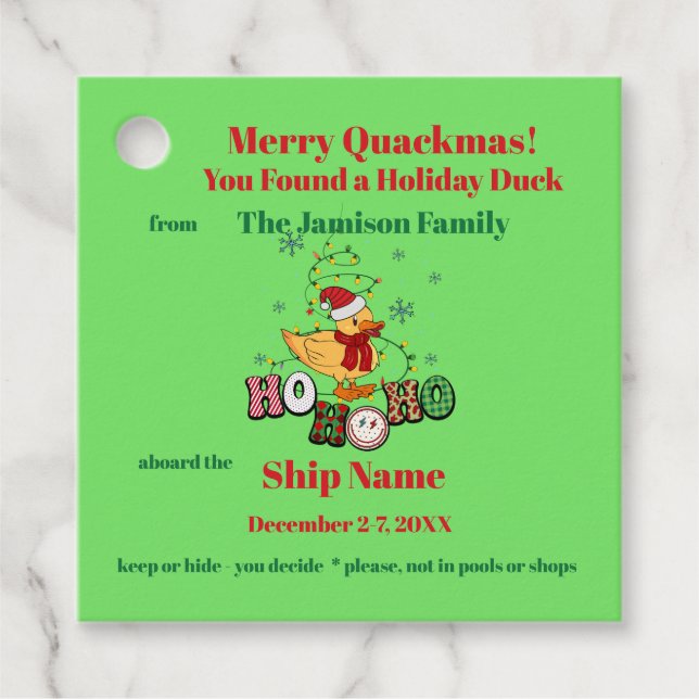 Holiday Cruise Duck Tag (Front)