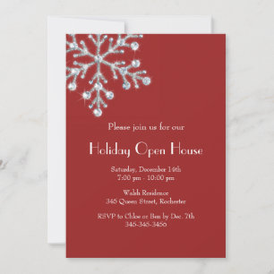 Holiday Crystal Snowflake Open House (red) Invitation