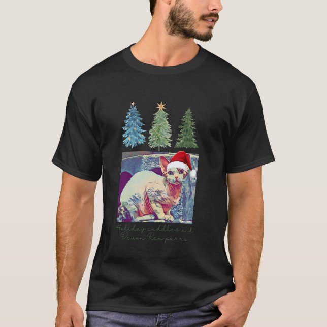 Holiday cuddles and Devon Rex purrs funny cat T-Shirt (Front)